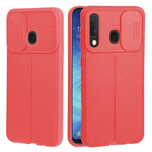 

For Samsung Galaxy A20 / A30 Litchi Texture Sliding Camshield TPU Phone Case(Red)