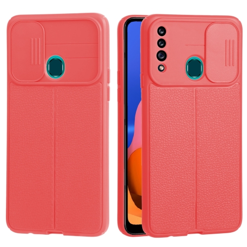 

For Samsung Galaxy A20s Litchi Texture Sliding Camshield TPU Phone Case(Red)