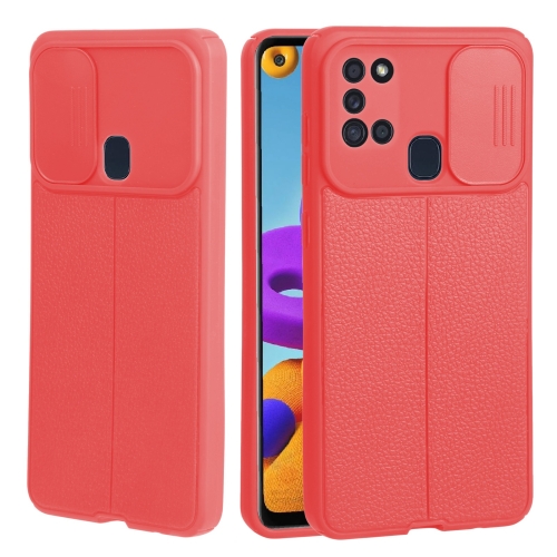 

For Samsung Galaxy A21s Litchi Texture Sliding Camshield TPU Phone Case(Red)