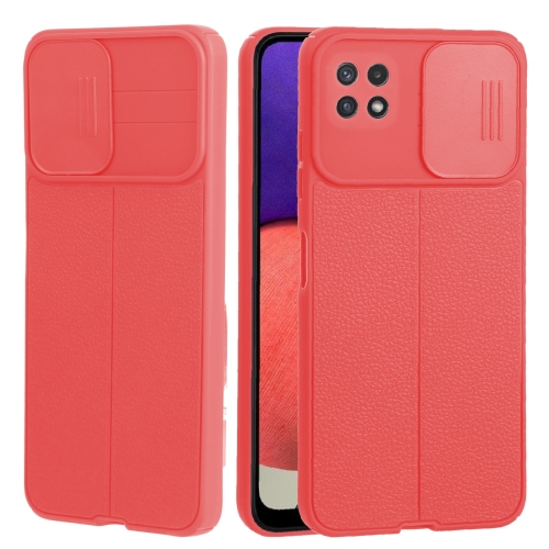 

For Samsung Galaxy A22 5G Litchi Texture Sliding Camshield TPU Phone Case(Red)