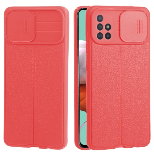 

For Samsung Galaxy A51 4G Litchi Texture Sliding Camshield TPU Phone Case(Red)