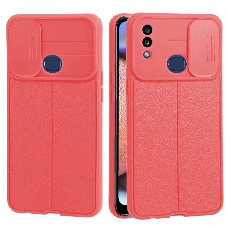

For Samsung Galaxy A10s Litchi Texture Sliding Camshield TPU Phone Case(Red)