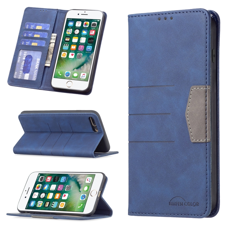 

Magnetic Splicing Leather Phone Case For iPhone 8 Plus / 7 Plus(Blue)