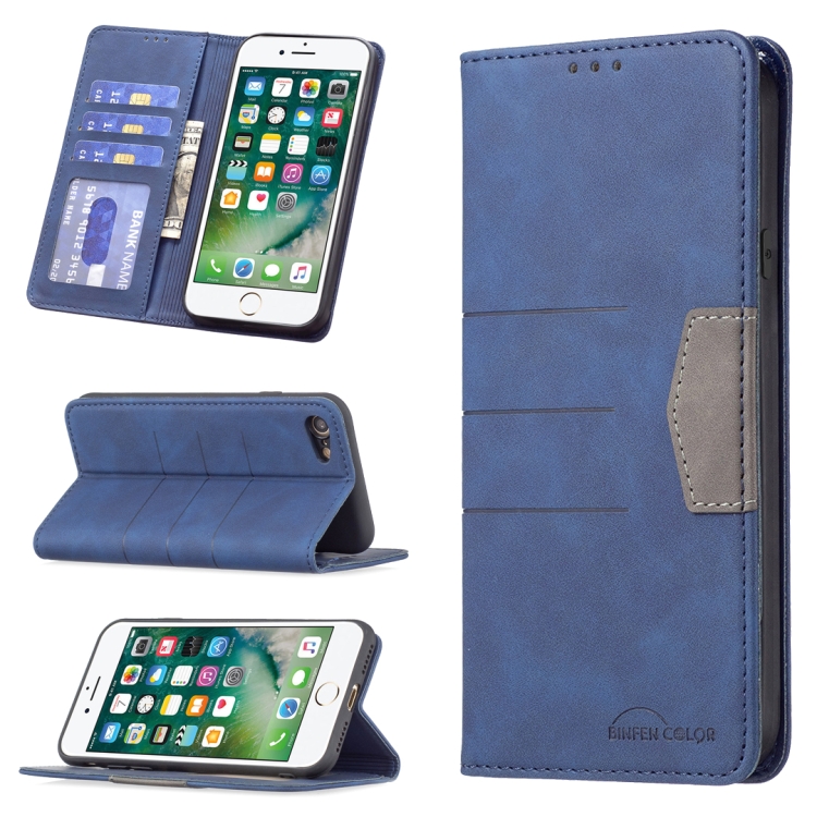 

Magnetic Splicing Leather Phone Case For iPhone SE 2020 / 8 / 7(Blue)
