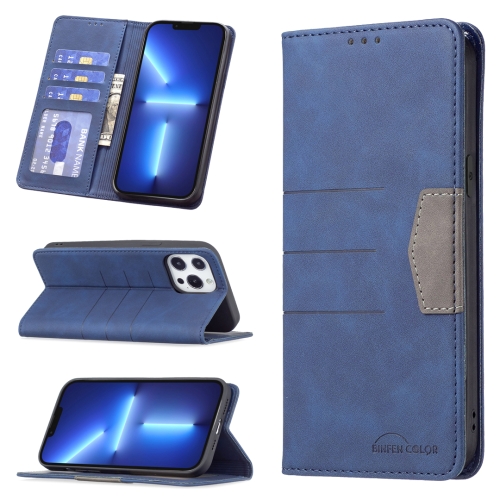 

Magnetic Splicing Leather Phone Case For iPhone 13 Pro Max(Blue)