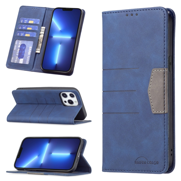 

Magnetic Splicing Leather Phone Case For iPhone 13 Pro(Blue)