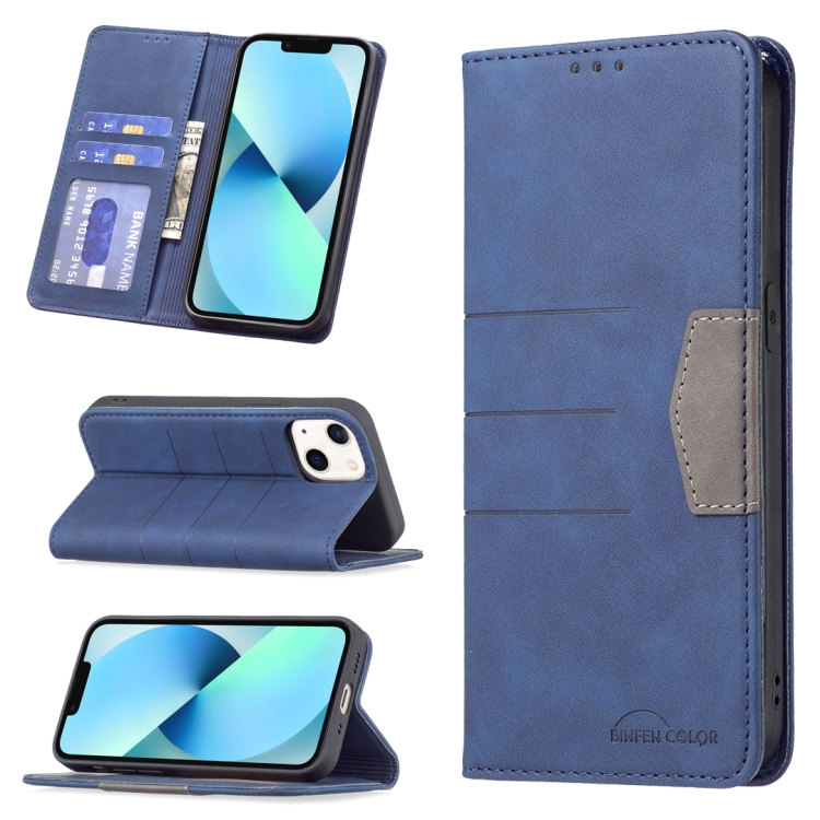 

Magnetic Splicing Leather Phone Case For iPhone 13(Blue)