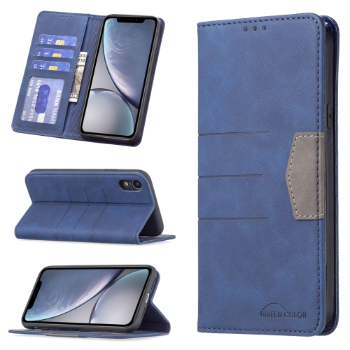 

Magnetic Splicing Leather Phone Case For iPhone XR(Blue)