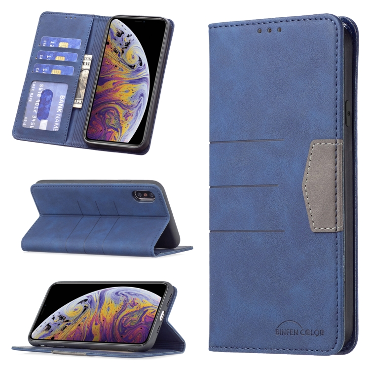 

Magnetic Splicing Leather Phone Case For iPhone XS Max(Blue)