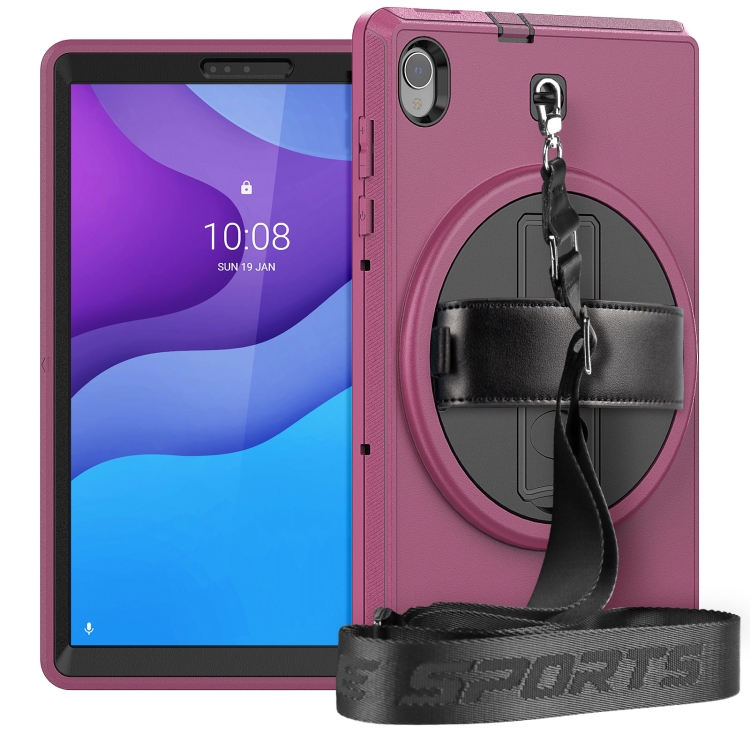 

For Lenovo Tab M10 TB-306X Shockproof TPU + PC Tablet Case with Holder & Pen Slot & Shoulder Strap(Dark Rose Red)