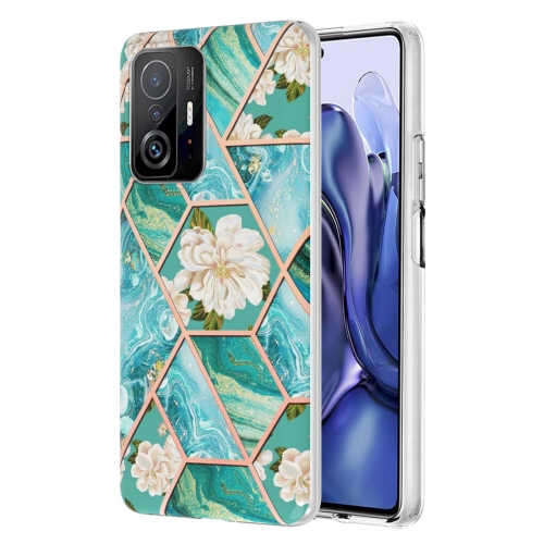 

For Xiaomi Mi 11T / Mi 11T Pro Electroplating Splicing Marble Flower TPU Phone Case(Blue Flower)