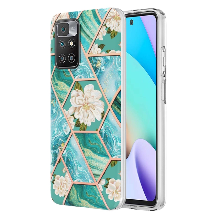 

For Xiaomi Redmi 10 Electroplating Splicing Marble Flower TPU Phone Case(Blue Flower)