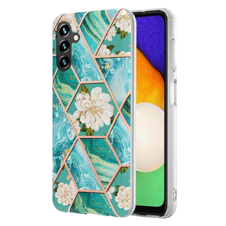 

For Samsung Galaxy A13 5G Electroplating Splicing Marble Flower TPU Phone Case(Blue Flower)