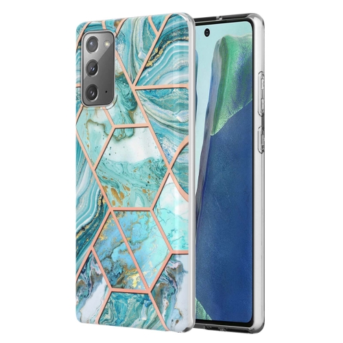 

For Samsung Galaxy Note20 Electroplating Splicing Marble TPU Phone Case(Blue)