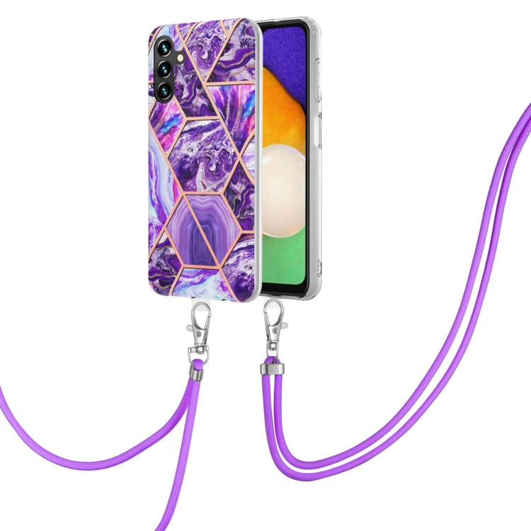 

For Samsung Galaxy A13 5G Electroplating Splicing Marble TPU Phone Case with Lanyard(Dark Purple)