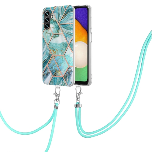 

For Samsung Galaxy A13 5G Electroplating Splicing Marble TPU Phone Case with Lanyard(Blue)