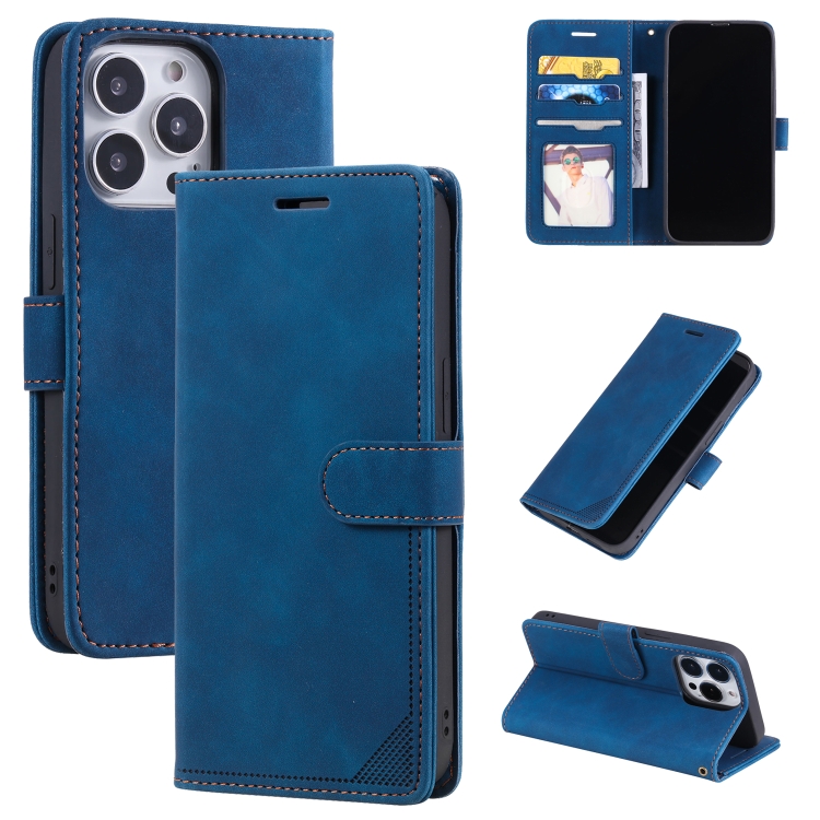 

Skin Feel Anti-theft Brush Horizontal Flip Leather Phone Case For iPhone13 Pro(Blue)
