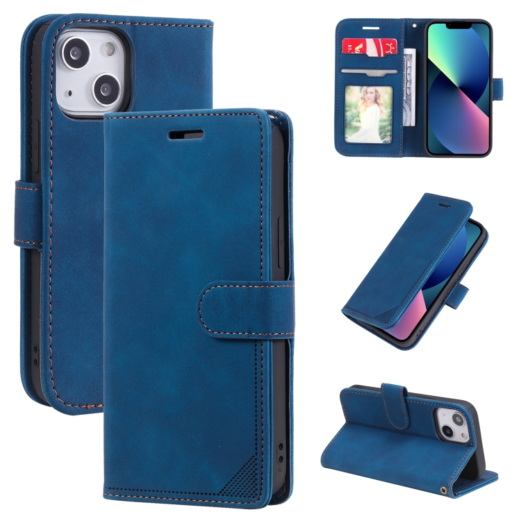 

Skin Feel Anti-theft Brush Horizontal Flip Leather Phone Case For iPhone13 mini(Blue)