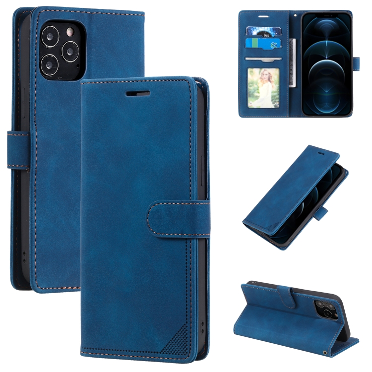 

Skin Feel Anti-theft Brush Horizontal Flip Leather Phone Case For iPhone 12 Pro Max(Blue)