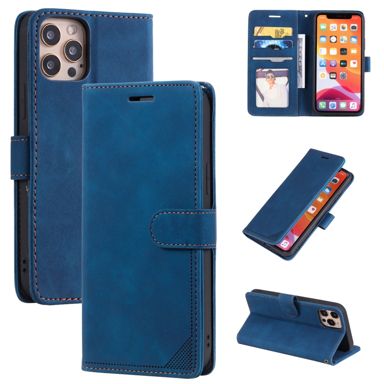

Skin Feel Anti-theft Brush Horizontal Flip Leather Phone Case For iPhone 12 / 12 Pro(Blue)