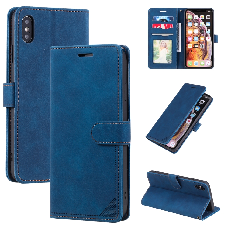 

Skin Feel Anti-theft Brush Horizontal Flip Leather Phone Case For iPhone XS Max(Blue)