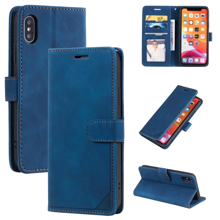 

Skin Feel Anti-theft Brush Horizontal Flip Leather Phone Case For iPhone X / XS(Blue)