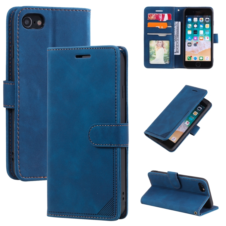 

Skin Feel Anti-theft Brush Horizontal Flip Leather Phone Case For iPhone SE 2020 / 8 / 7(Blue)