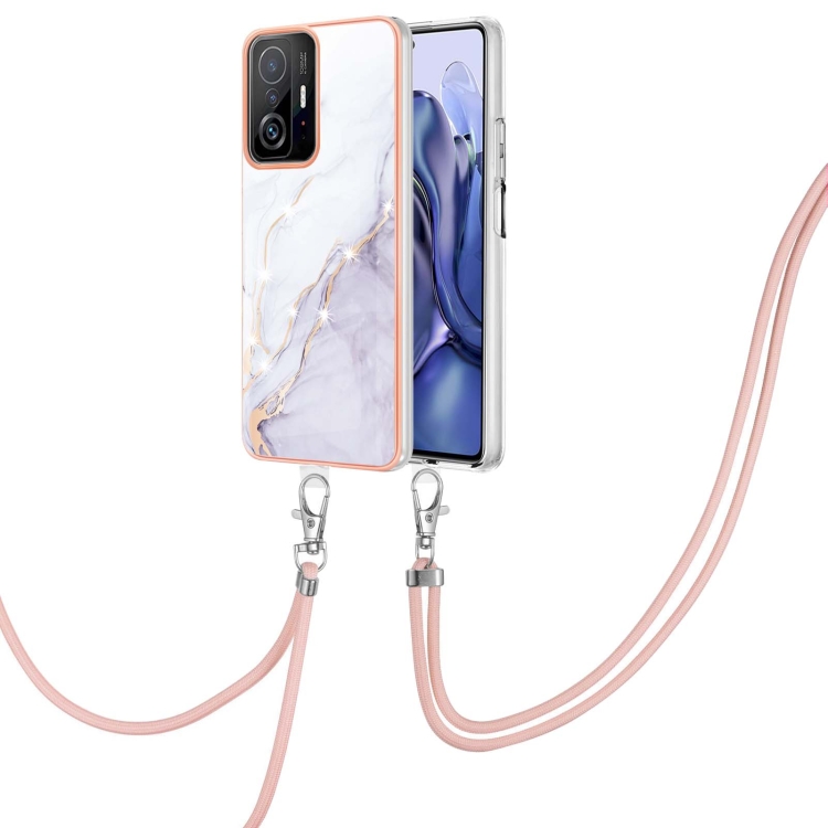 

For Xiaomi Mi 11T / Mi 11T Pro Electroplating Marble IMD TPU Phone Case with Lanyard(White 006)