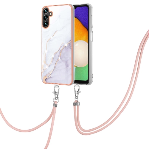 

For Samsung Galaxy A13 5G Electroplating Marble IMD TPU Phone Case with Lanyard(White 006)