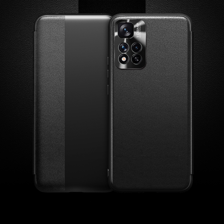

For Xiaomi Redmi Note 11 Pro Magnetic Side Window View Shockproof Horizontal Flip Leather Phone Case(Black)