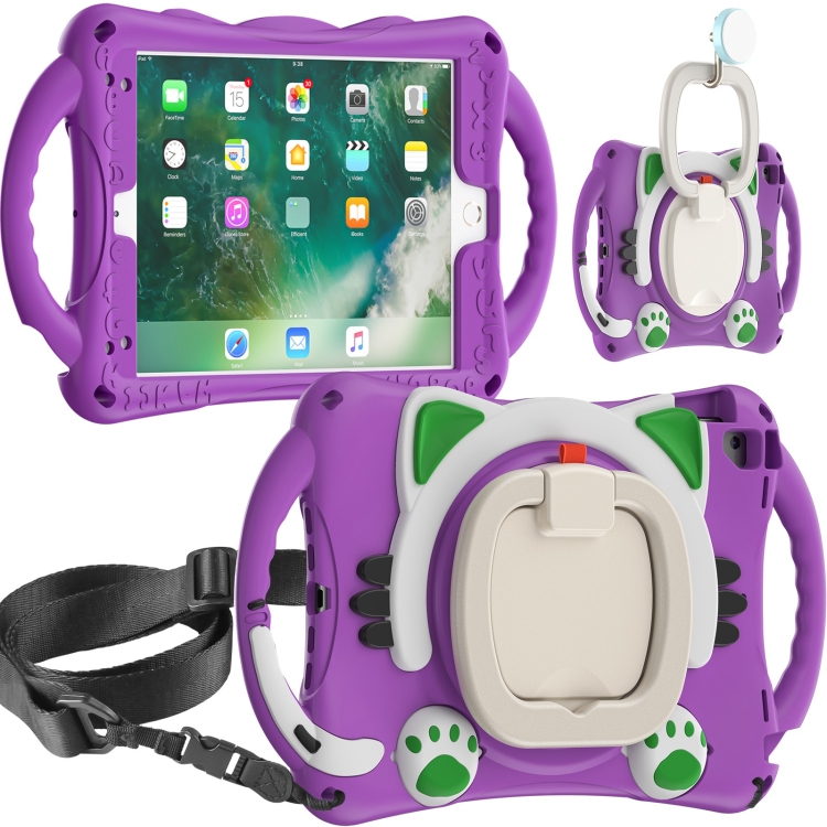 

Cute Cat King Kids Shockproof EVA Protective Case with Holder & Shoulder Strap & Handle For iPad 9.7 2018 / 2017 / Air / Air 2 / Pro 9.7(Purple)