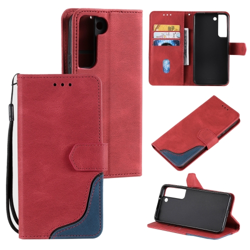 

For Samsung Galaxy S22+ 5G Three-color Stitching Calf Texture Horizontal Flip Phone Leather Case with Holder & Card Slots & Wallet(Red)