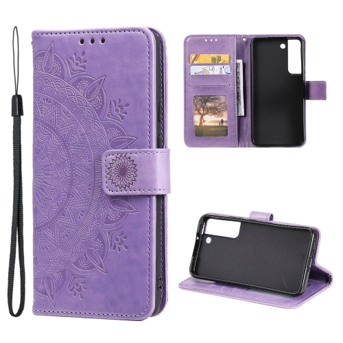 

For Samsung Galaxy S22+ 5G Totem Flower Embossed Horizontal Flip Phone Leather Case with Holder & Card Slots & Wallet(Purple)