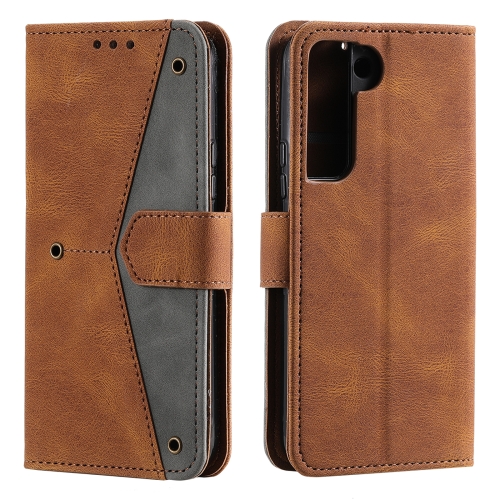 

For Samsung Galaxy S22 5G Stitching Calf Texture Horizontal Flip Phone Leather Case with Holder & Card Slots & Wallet(Brown)