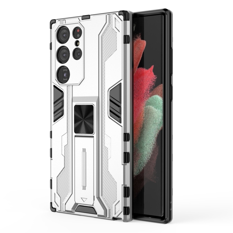 

For Samsung Galaxy S22 Ultra 5G Supersonic PC + TPU Shock-proof Phone Case with Holder(Silver)
