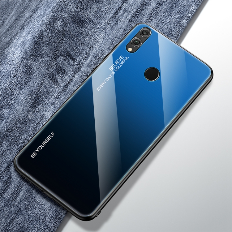 

For Huawei Honor 8X Gradient Color Glass Case(Blue)