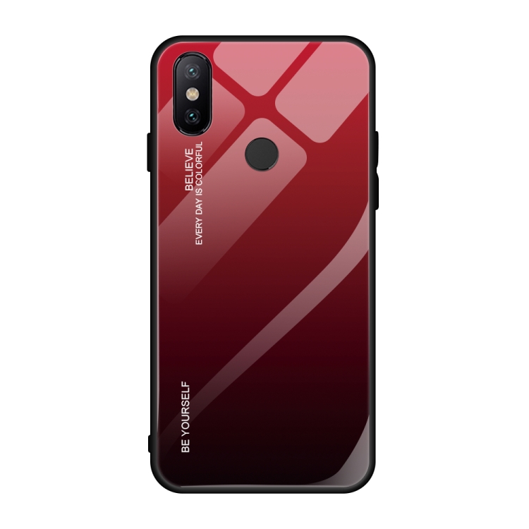 

For Xiaomi Mi Max 3 Gradient Color Glass Case(Red)