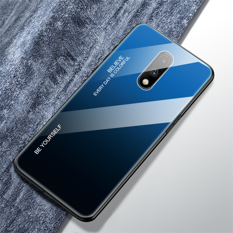

For OnePlus 7 Gradient Color Glass Case(Blue)
