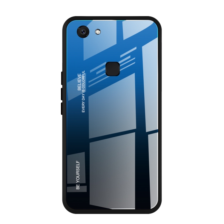 

For Vivo V7 Gradient Color Glass Case(Blue)