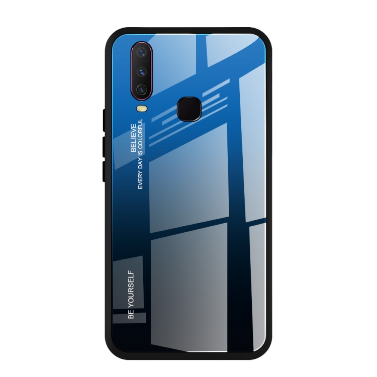 

For Vivo Y17 Gradient Color Glass Case(Blue)