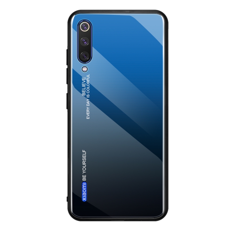 

For Xiaomi Mi CC9e Gradient Color Glass Case(Blue)