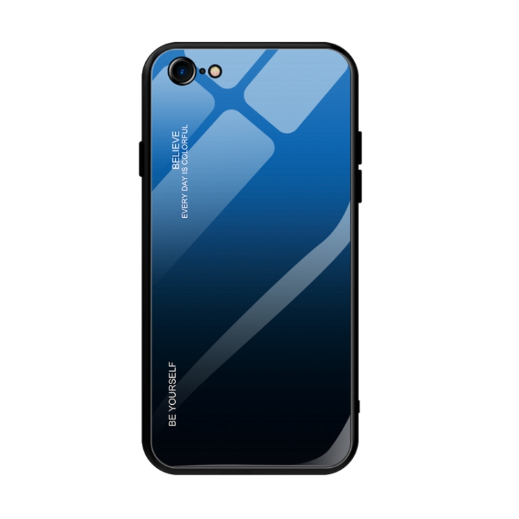 

For iPhone SE 2020 / 8 / 7 Gradient Color Glass Case(Blue)