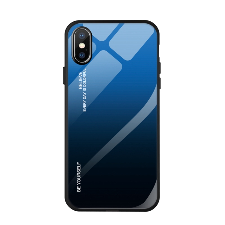

For iPhone XS / X Gradient Color Glass Case(Blue)