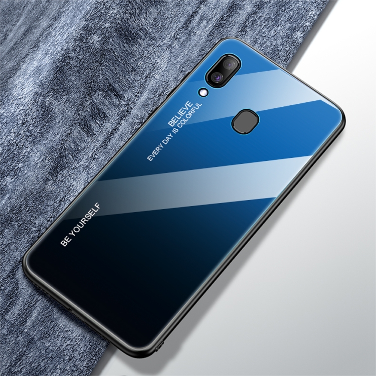 

For Galaxy A30 Gradient Color Glass Case(Blue)