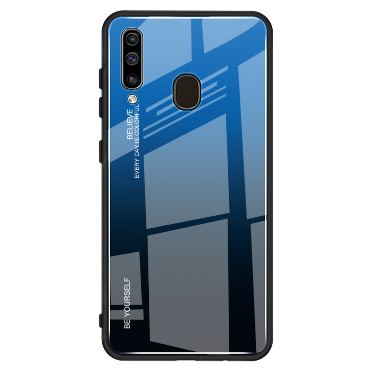 

For Galaxy A60 Gradient Color Glass Case(Blue)