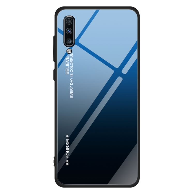 

For Galaxy A70 Gradient Color Glass Case(Blue)