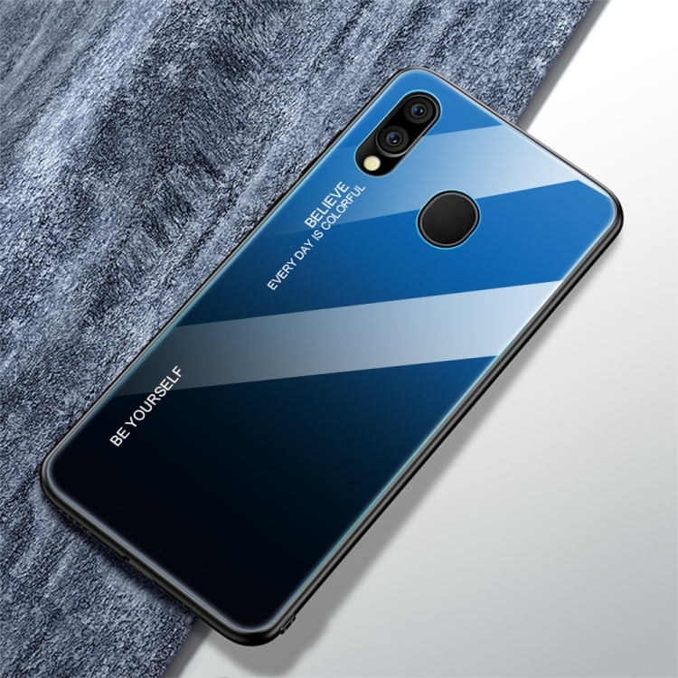 

For Galaxy M20 Gradient Color Glass Case(Blue)