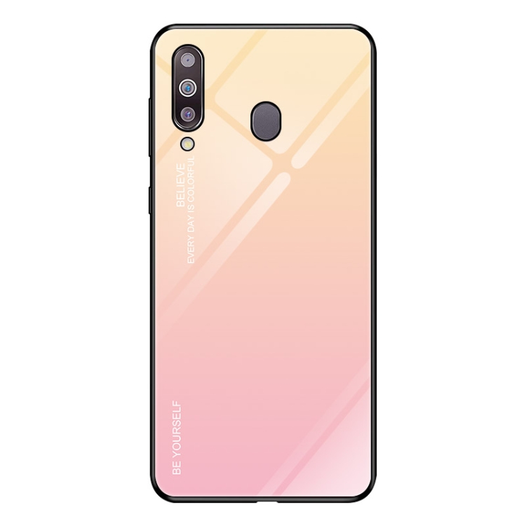 

For Galaxy M30 Gradient Color Glass Case(Yellow)