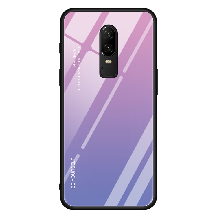 

For OnePlus 6 Gradient Color Glass Case(Light Purple)