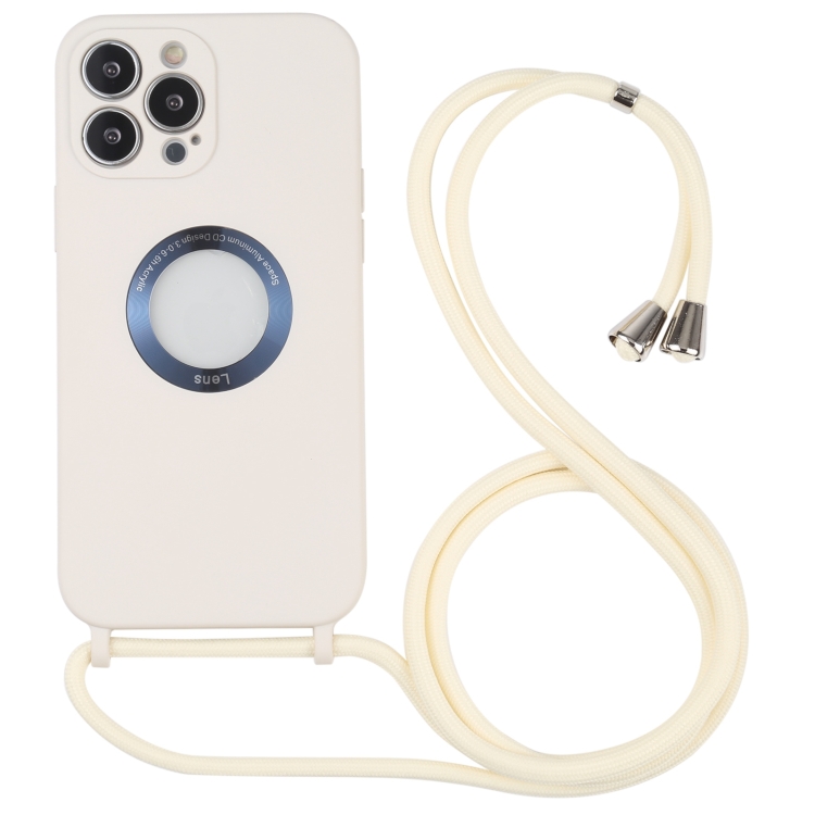 

Acrylic Hollow Out Phone Case with Lanyard For iPhone 13 Pro Max(Beige)